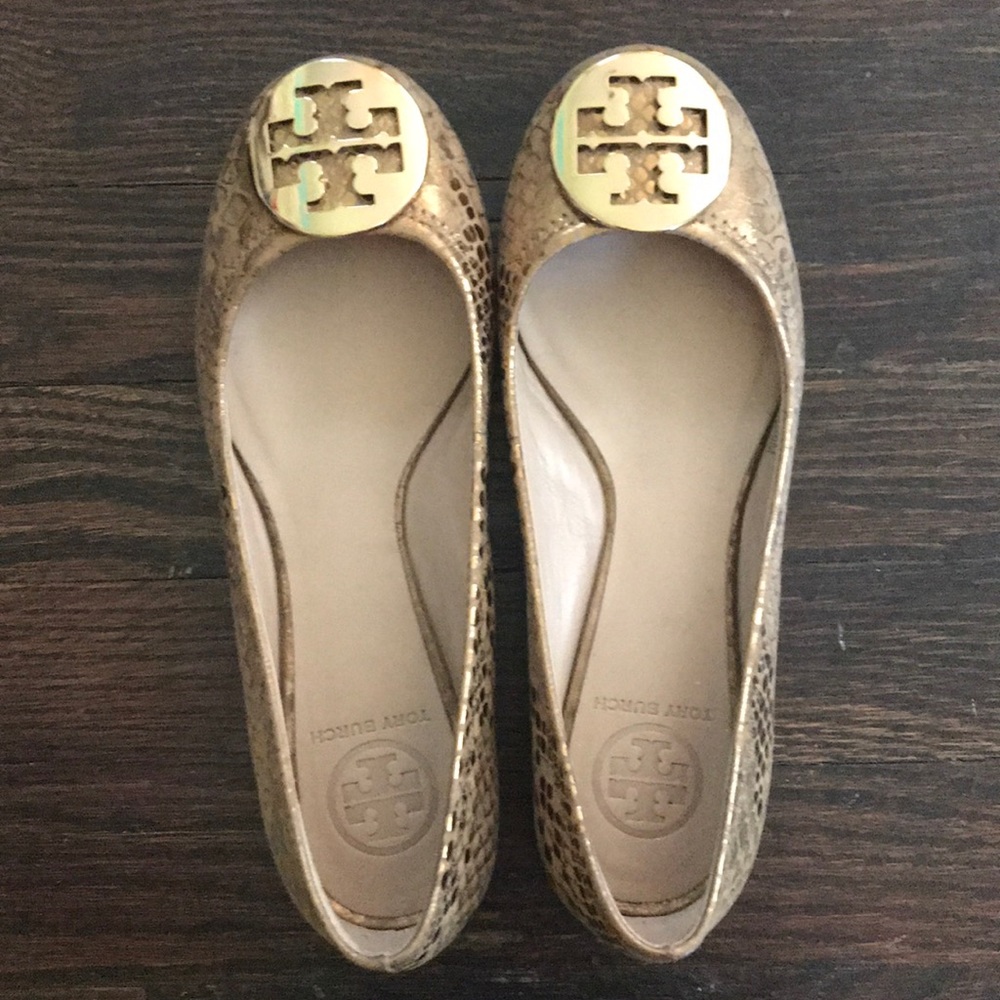 LIKE NEW gold snake Tory Burch flats, size 6